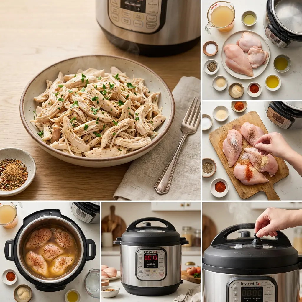 Hand reaching for the steam release valve on the Instant Pot after cooking chicken