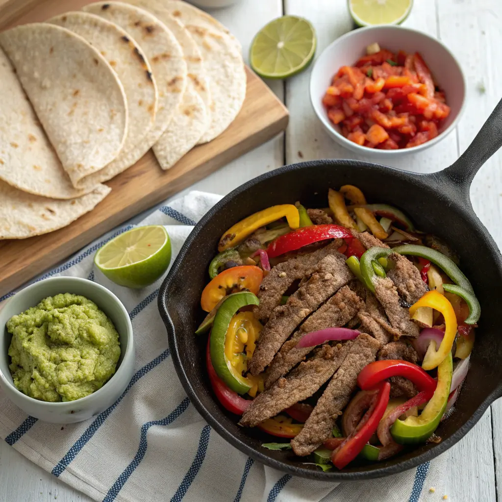 hat to do with leftover steak turned into colorful steak fajitas with peppers and onions"