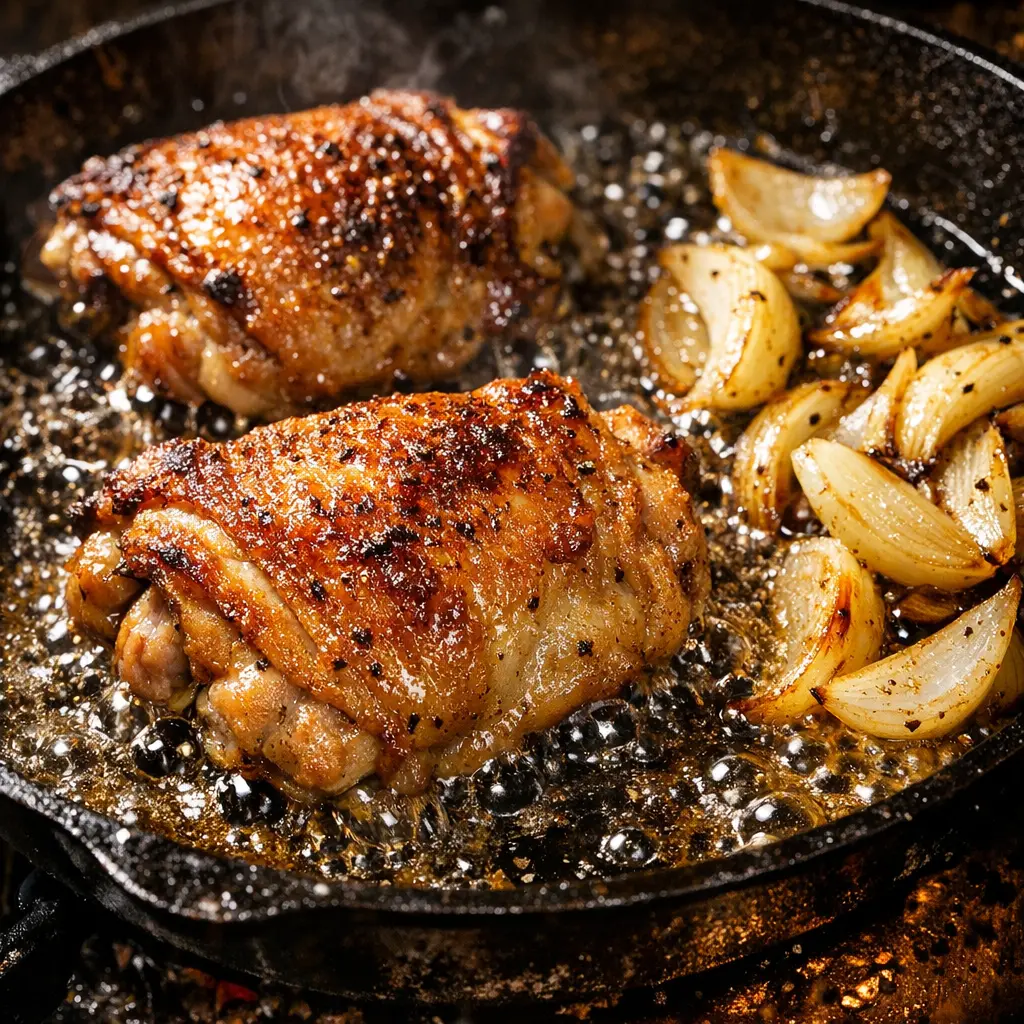 Searing chicken thighs for smothered chicken recipe