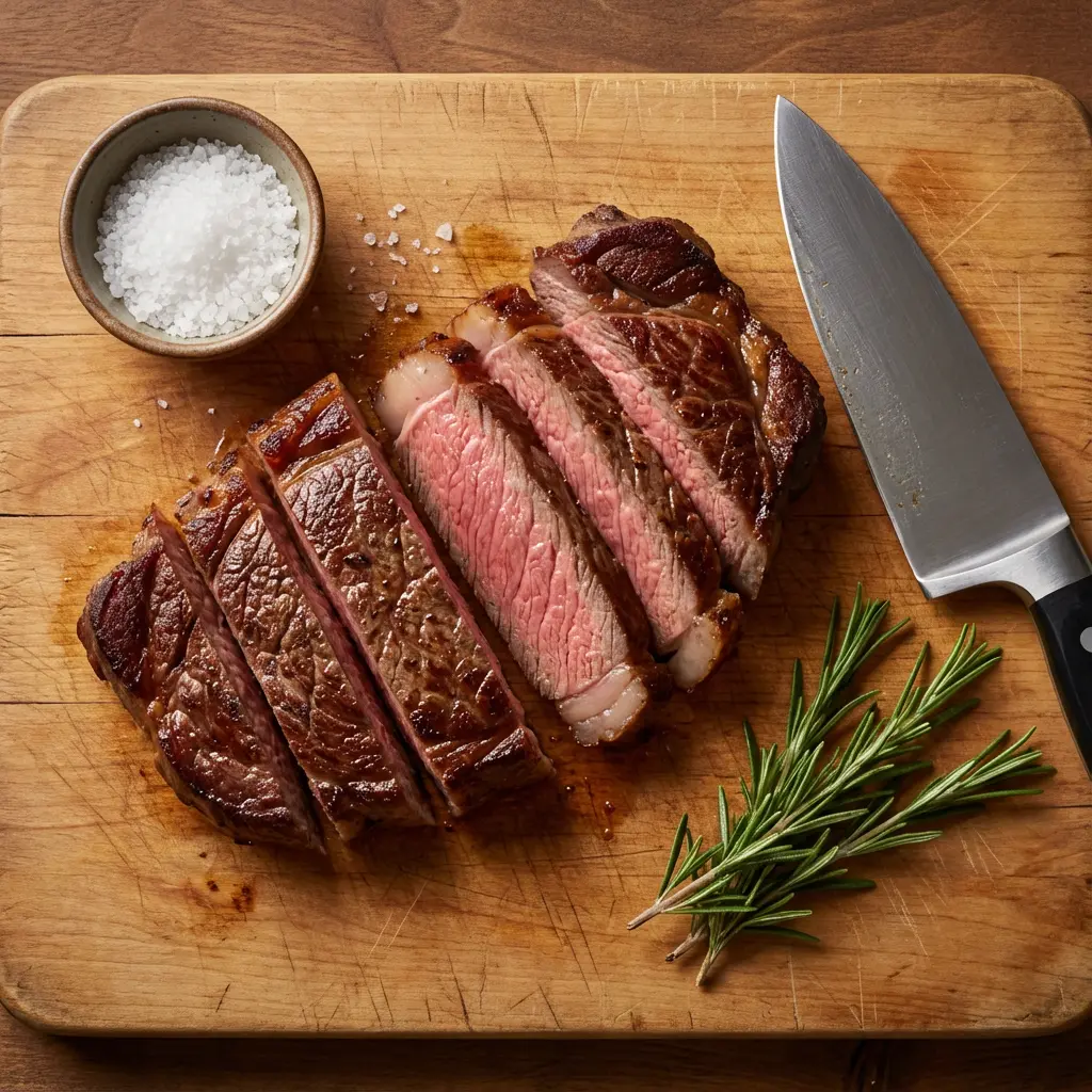  Comparison of dry overcooked chuck steak and juicy tender chuck steak slices on