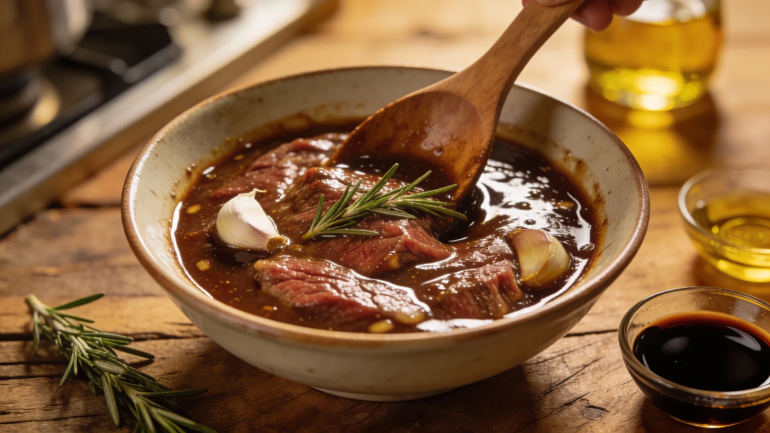 best steak marinade recipe ingredients bowl garlic herbs