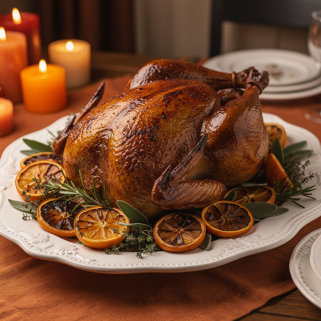 A perfectly roasted bird showing the golden crispy skin achieved through proper turkey seasoning.